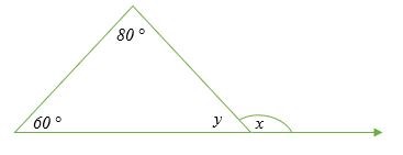 Tính giá trị của x và y trong tam giác sau.